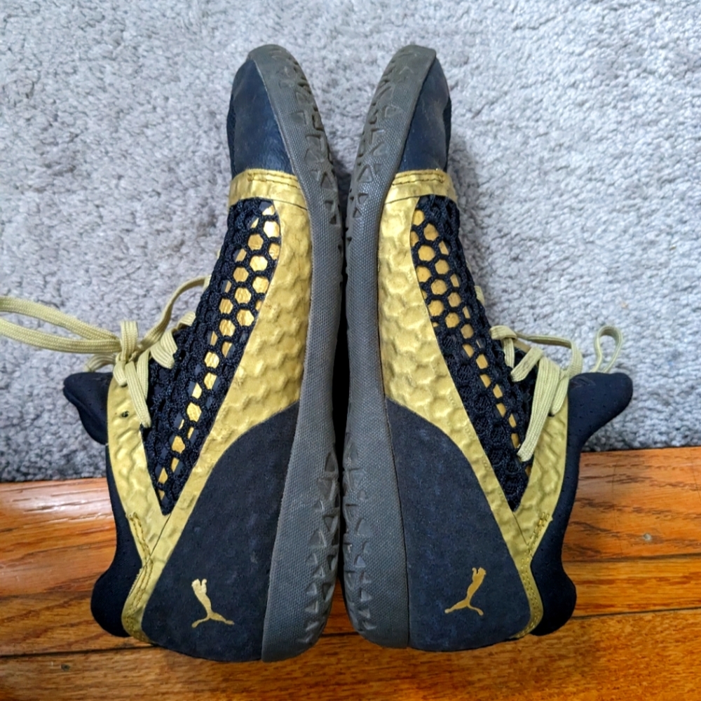 Puma gold and black geometric honeycomb hexagonal basketball sneakers size 7